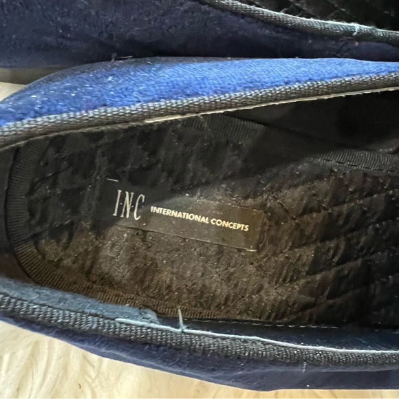 INC International Concepts Navy Blue Velvet & Sequin Skull Graphic Nova Loafers - Picture 7 of 9
